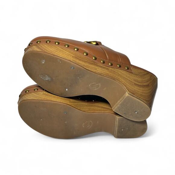 Michael Kors Clogs Mules Women's Size 8 Scarlett Gold Chain/Studded Chocolate - Picture 6 of 14